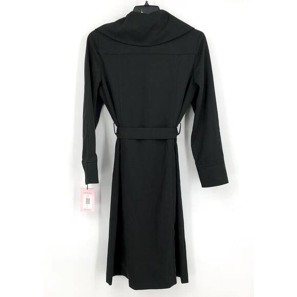 AVEC LES FILLES Womens Drape-Front Trench Coat Medium Black Belted Stretch NWT - Picture 10 of 16